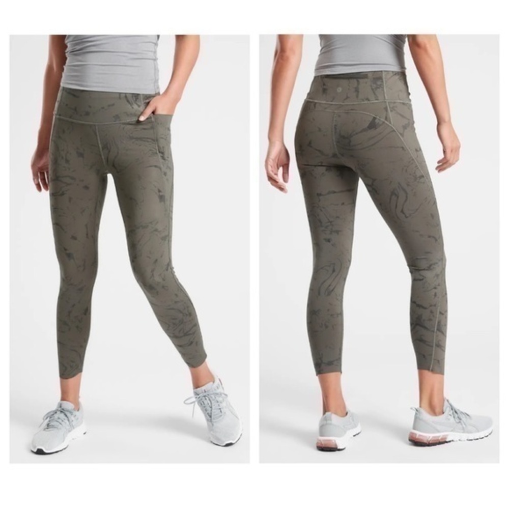 Athleta Olive Velocity Marble 7/8 Tight Yoga Fitness Gym Pant 444653 XXS
